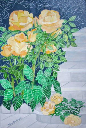 Le rose tagliate, acrilico su tela 60 x 40